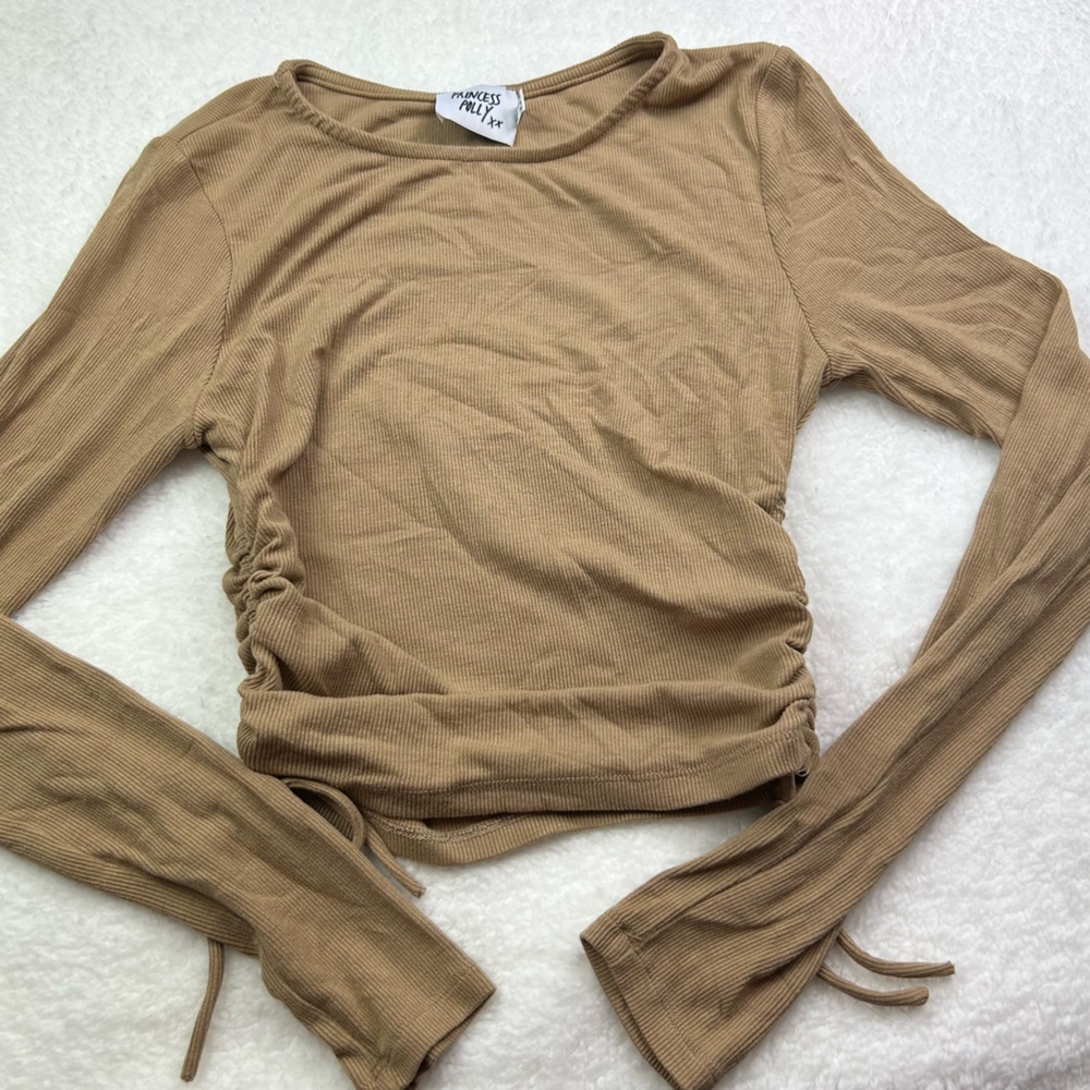 Princess Polly Long sleeve Tan Ruched Ribbed Sweater
